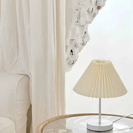 Dimmable Table Lamp with Pleated Fabric Shade | Elegant Lighting for Home Ambiance