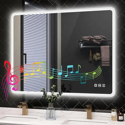 Lighted Vanity Mirror for Bathroom, Smart Mirror with Bluetooth Speaker, LED Bathroom Mirror with Lights and Anti Fog