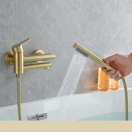 Bathtub Faucet Wall Mounted, Brass Wall Mount Tub Faucet with Foldable Tap, Bathtub Faucet Set for Hot and Cold Water