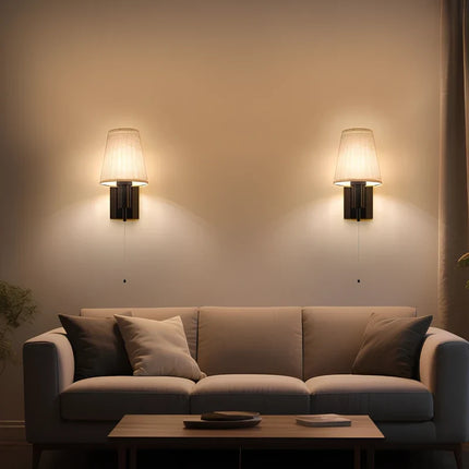 Cordless Wall Lamp with Fabric Shade & Remote Control | Dimmable Lighting for Elegant Ambiance
