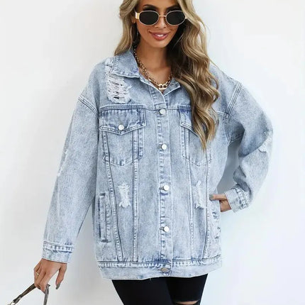 Womens Jean Jacket Oversized, Lined Denim Jacket for Fall and Winter