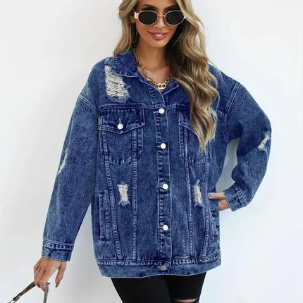 Womens Jean Jacket Oversized, Water Repellent Jean Coat with Pockets – image 10