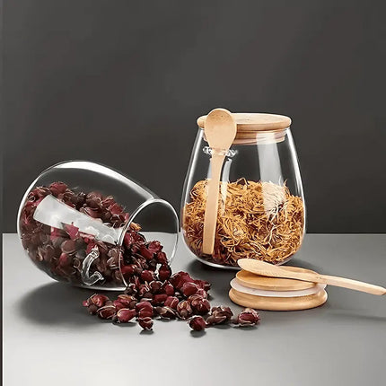 Glass Jar with Bamboo Lid and Spoon, Kitchen Canister for Pantry Organization – image 7