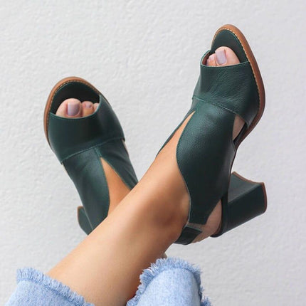 Womens Sandals, Leather Sandals with Heel and Comfort Footbed – image 13