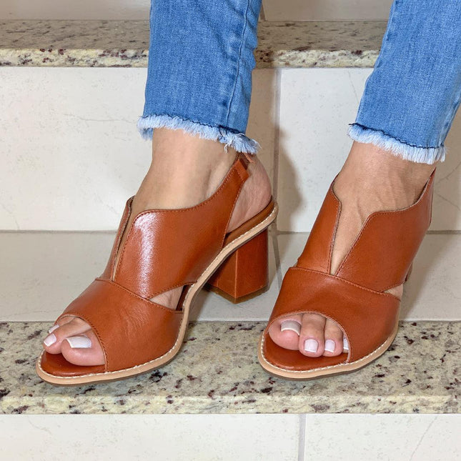 Womens Sandals, Leather Sandals with Heel and Comfort Footbed