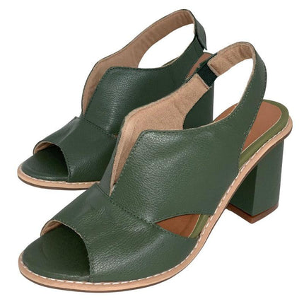 Womens Sandals, Leather Sandals with Heel and Comfort Footbed – image 7